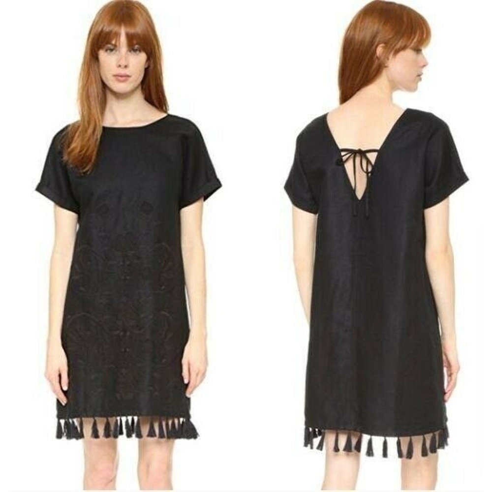 Madewell Women Black Lace Trim Tassel Dress XS Bohemian Festival Beach Cover Up